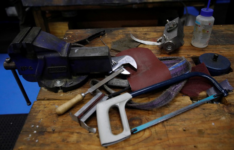 Tools are seen at Swiftool Precision Engineering Ltd's facility near Mansfield, Britain