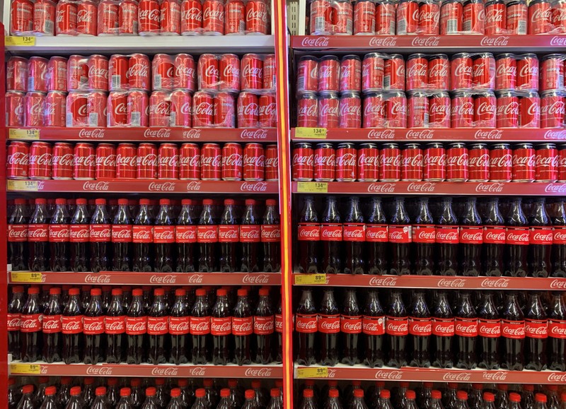 Coca-Cola products are displayed for sale at a Shoprite store inside Palms shopping mall in