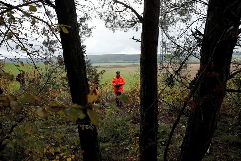 A volunteer scours an uninhabited wood at the call of the France's BEA aviation safety agency