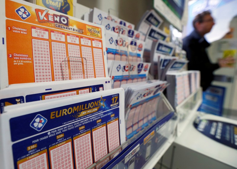 Logo of French lottery group Francaise des Jeux is pictured on grids in Bordeaux