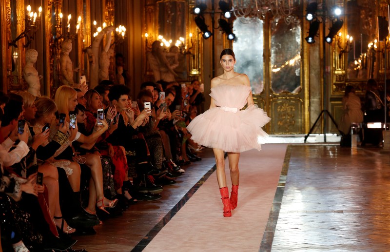 FILE PHOTO: U.S. model Kendall Jenner walks on catwalk wearing a pink tulle dress during