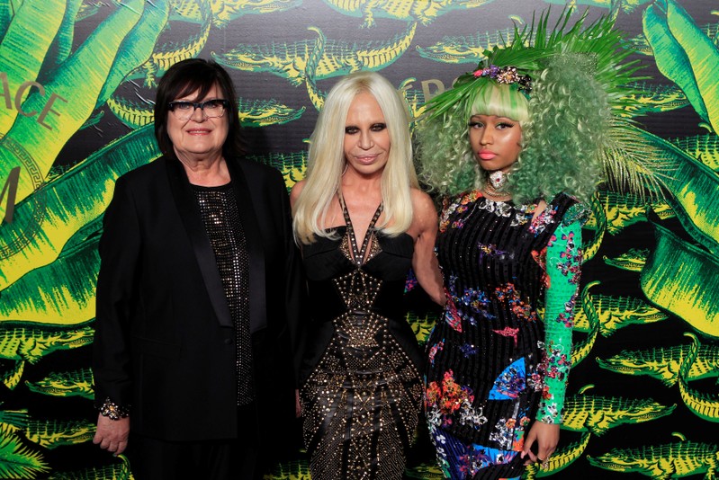 FILE PHOTO: Donatella Versace, Van den Bosch and Nicki MInaj arrive at a party to celebrate the