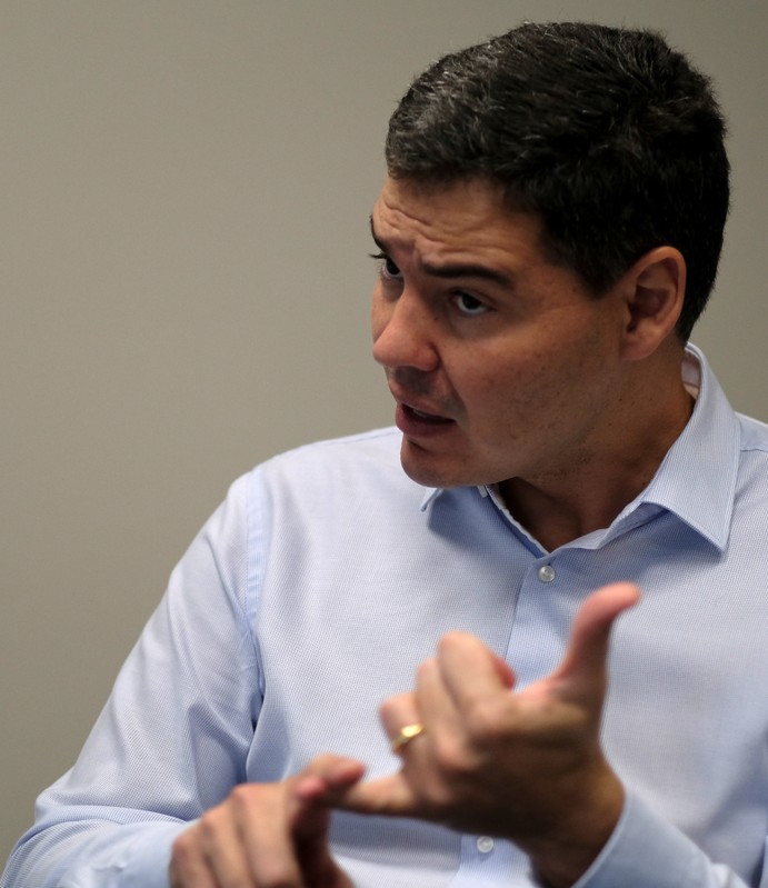 Joao Vitor Menin, Chief Executive of Inter bank, speaks during an interview with Reuters in Sao
