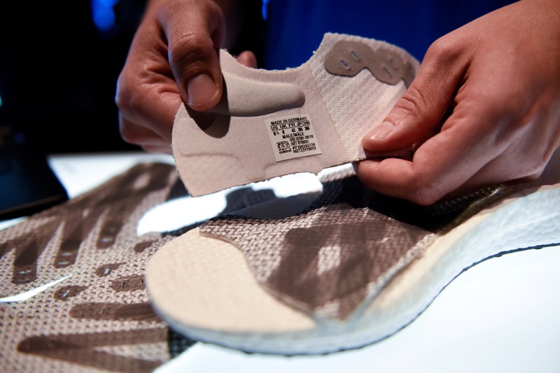 FILE PHOTO: Parts of prototypes of Futurecraft 3D shoe are pictured during presentation of
