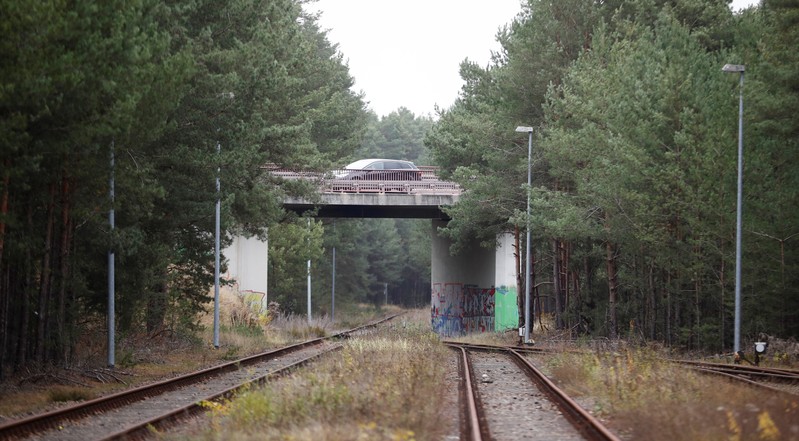 Railroad tracks are pictured at Freienbrink district of Gruenheide near Berlin