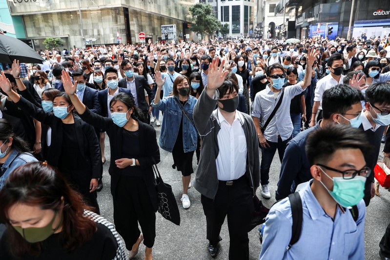 FILE PHOTO: Anti-government demonstrators gather to protest in Central, Hong Kong