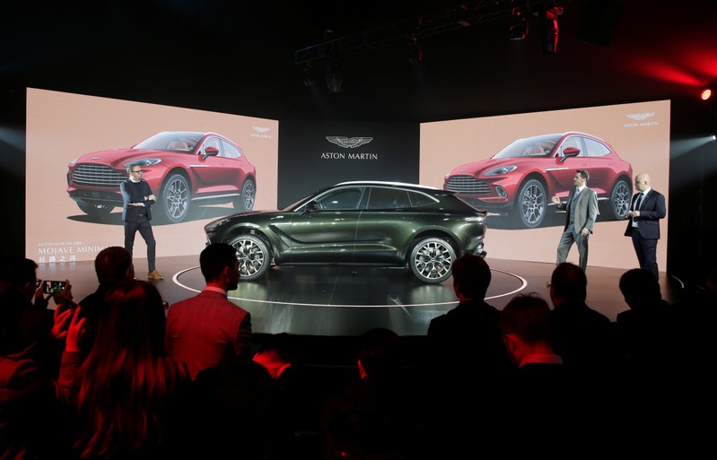 Aston Martin DBX, the company's first sport utility vehicle, is displayed at its global launch