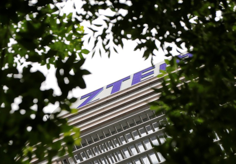 The logo of China's ZTE Corp is seen on the building of ZTE Beijing research and development