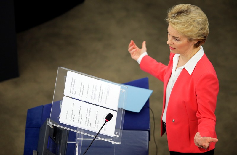 European Commission President-elect von der Leyen addresses the European Parliament in