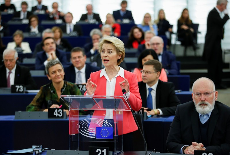 European Commission President-elect von der Leyen addresses the European Parliament in