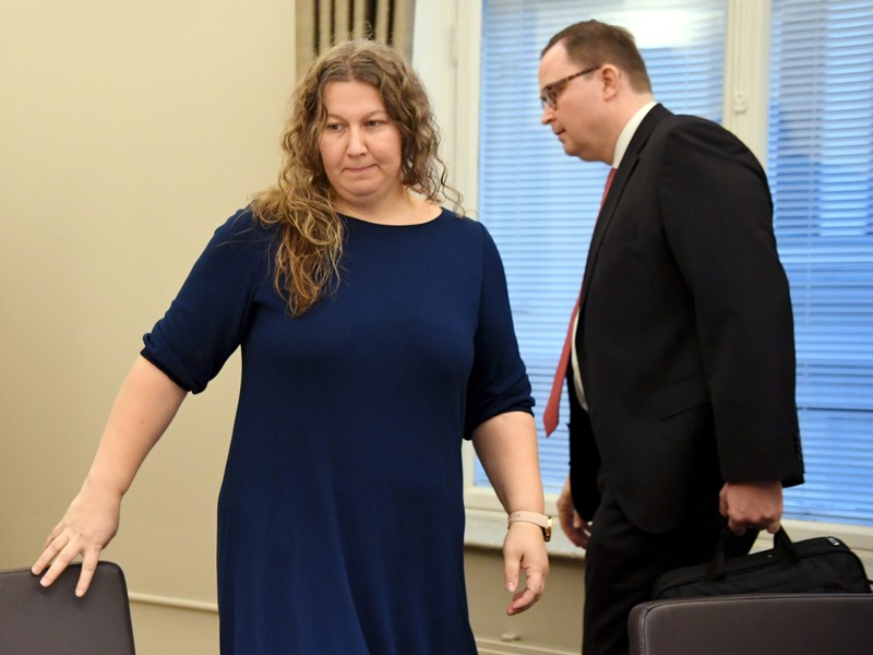 Palta leader Tuomas Aarto and PAU leader Heidi Nieminen are pictured before the meeting at the