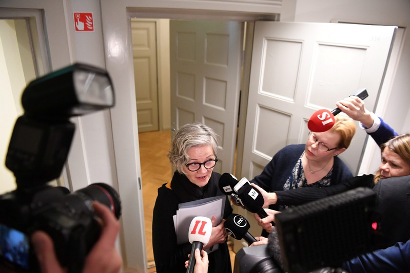 National labour conciliator Vuokko Piekkala speaks to the media following a meeting with