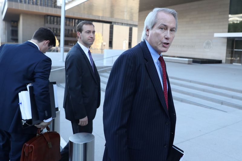 Plaintiff attorney L. Lin Wood arrives for a pretrial hearing for a defamation case in which