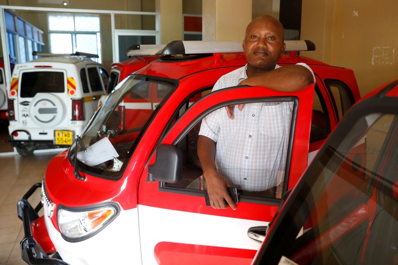 Businessman Michael Kabuga poses inside his show room in Mombasa