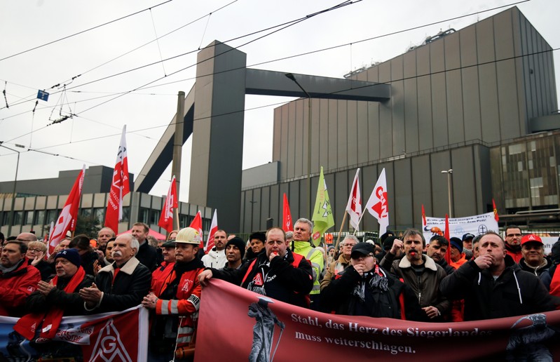 ThyssenKrupp AG workers protest in Duisburg