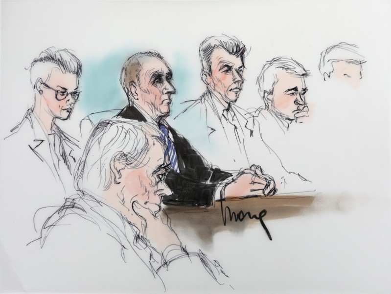 British cave diver Vernon Unsworth is shown in a courtroom drawing during the trial in a