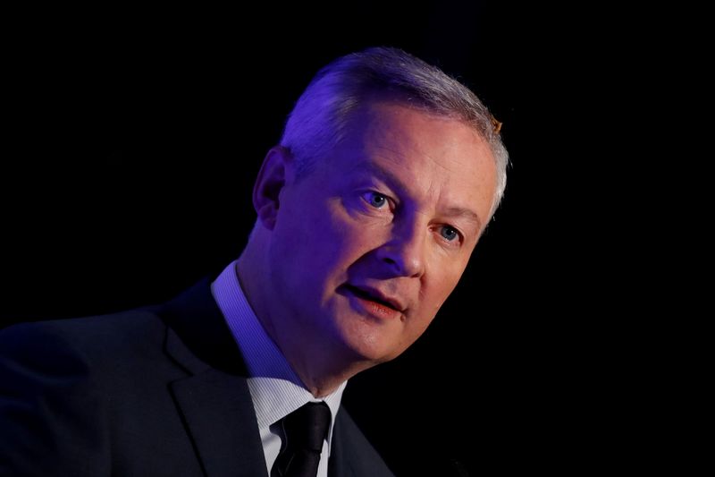 FILE PHOTO: French Finance Minister Bruno Le Maire attends a news conference in