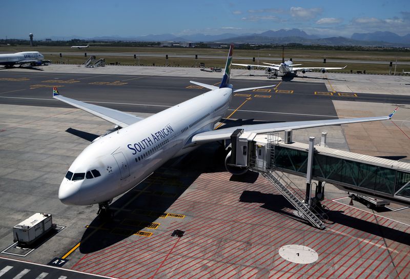 FILE PHOTO: A South African Airways (SAA)  aircraft is seen parked on the tarmac at Cape Town