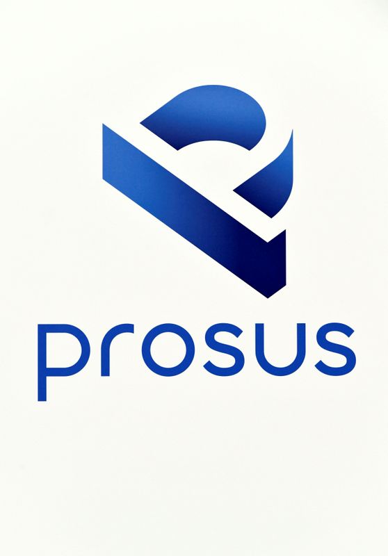 FILE PHOTO: A logo of Prosus is diplayed at Amsterdam's stock exchange building as Prosus