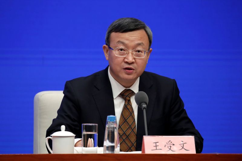Chinese Vice Minister of Agriculture and Rural Affairs Han Jun attends a news conference on the