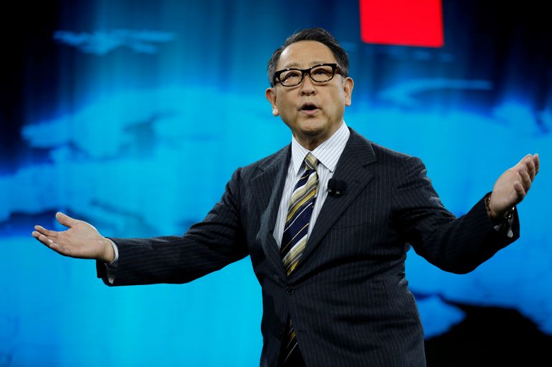 Akio Toyoda, president of Toyota Motor Corporation, speaks at a news conference, where he