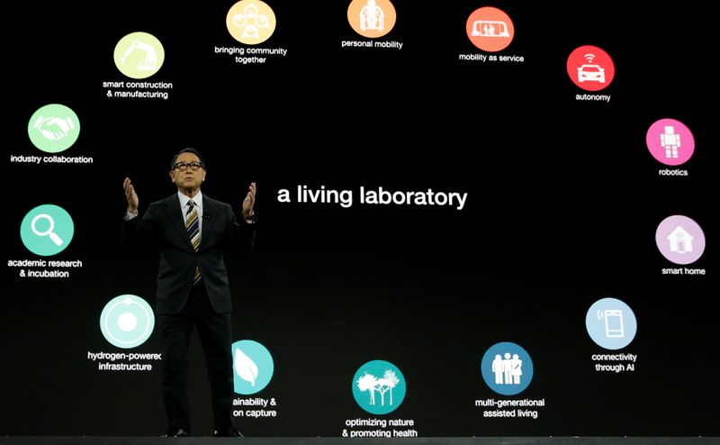Akio Toyoda, president of Toyota Motor Corporation, speaks at a news conference, where he