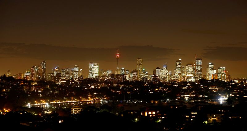 Sydney's central business district lights up after sunset as Australia's largest city