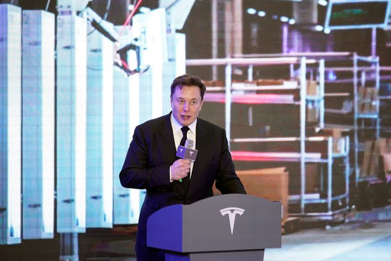 Tesla Inc CEO Elon Musk attends an opening ceremony for Tesla China-made Model Y program in