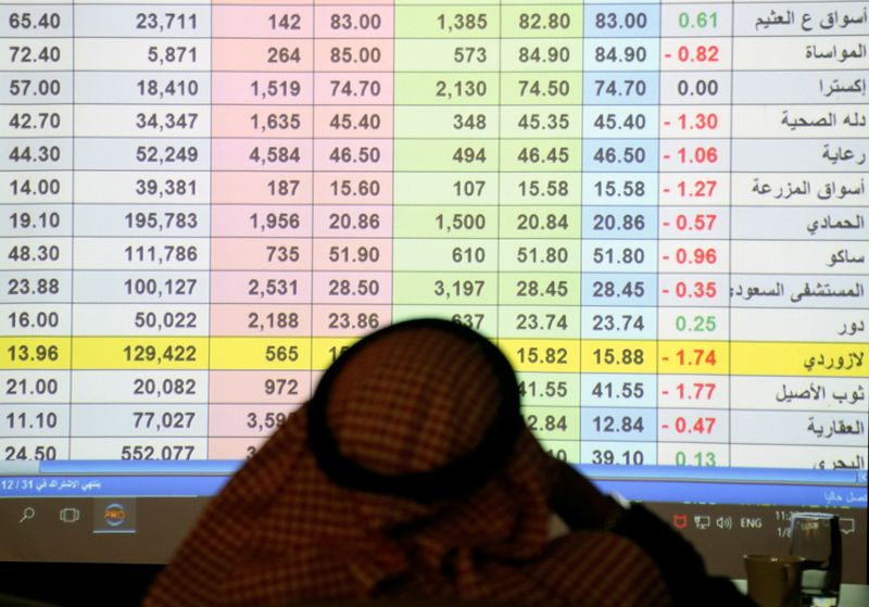 A Saudi trader monitors stocks at the Saudi stock market in Riyadh