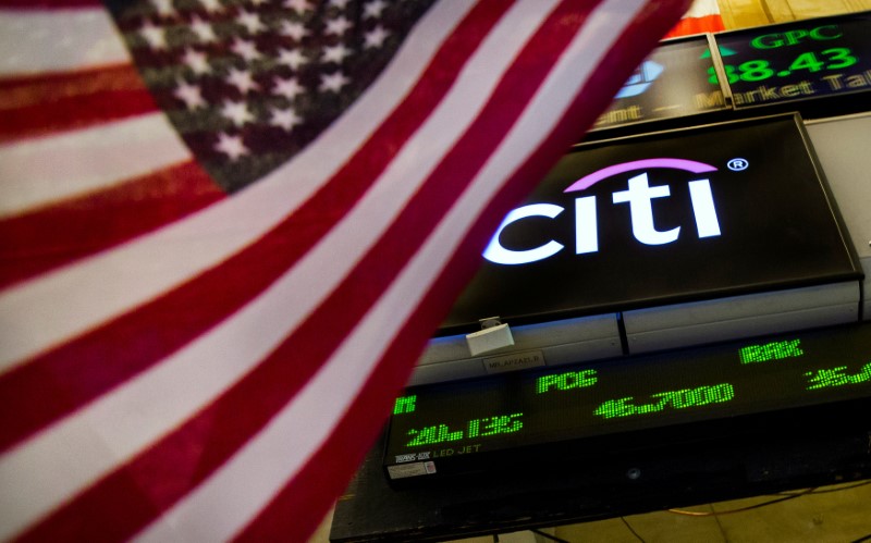 FILE PHOTO: Citigroup logo is pictured from the floor of the New York Stock Exchange