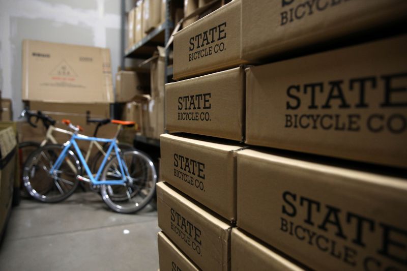 The company’s logo is seen on packaging at State Bicycle in Tempe