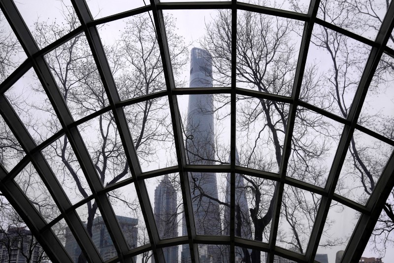 Surveillance cameras are seen at Lujiazui financial district of Pudong