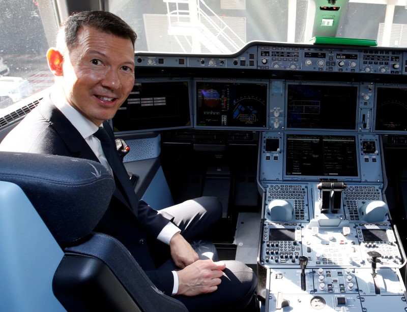 FILE PHOTO: Benjamin Smith, CEO of Air France-KLM, poses inside the first Air France airliner's