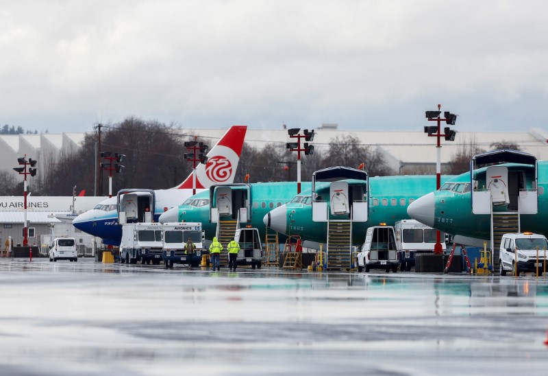 FILE PHOTO: Several Boeing 737 Max aircraft are seen parked outside the company's production