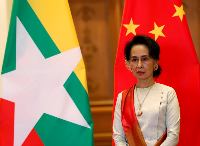 Myanmar State Counselor Aung San Suu Kyi attends the bilateral meeting with Chinese President