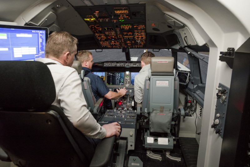 An inside view of the Icelandair Boeing 737 MAX training simulator in the TRU Flight Training