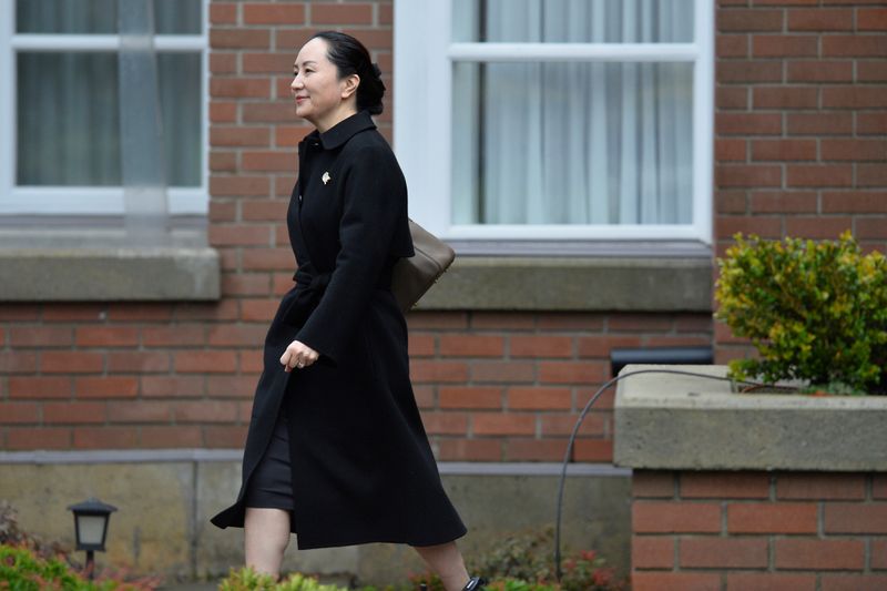 Huawei CFO Meng leaves B.C. Supreme Court during her extradition hearing in Vancouver