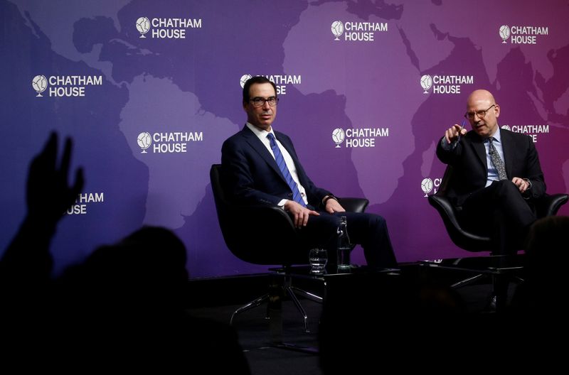 U.S. Treasury Secretary Steven Mnuchin speaks at Chatham House in London