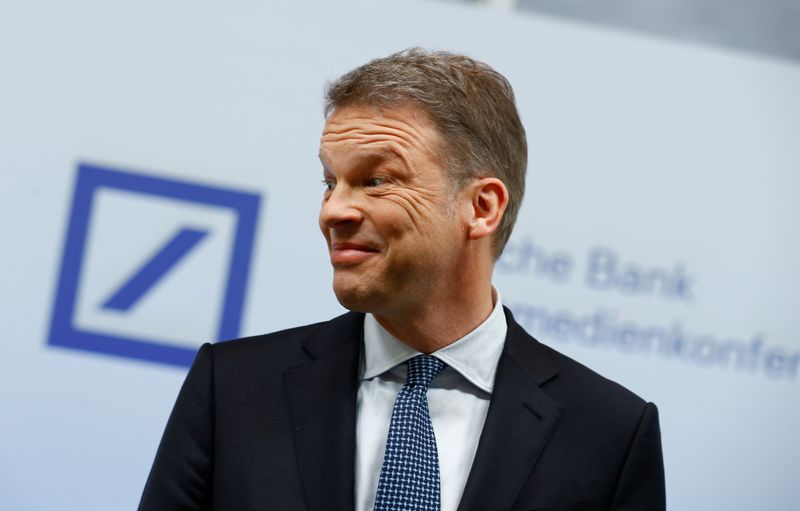 Christian Sewing, CEO of Deutsche Bank AG, addresses the media during the bank's annual news