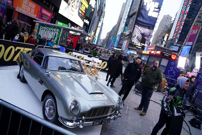 FILE PHOTO: An Aston Martin DB5 is pictured during a promotional appearance on TV in Times