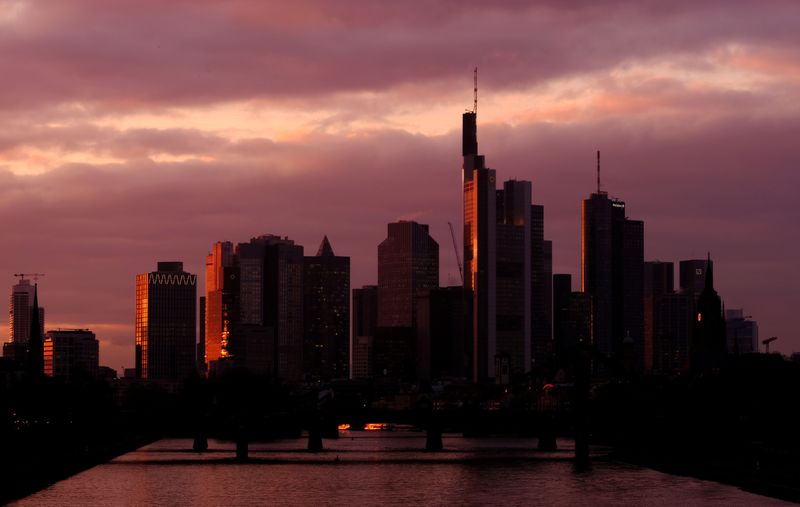 The skyline with its banking district is photographed in Frankfurt