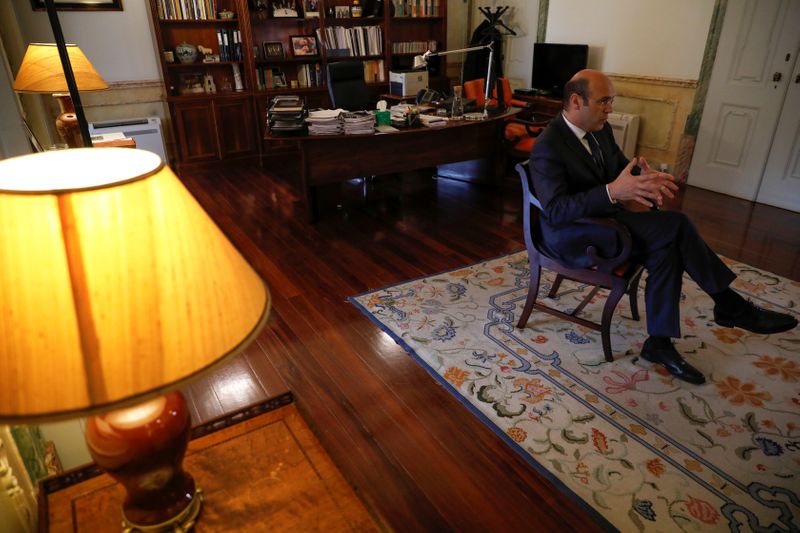 Portugal's Economy Minister Pedro Siza Vieira speaks during an interview with Reuters in Lisbon