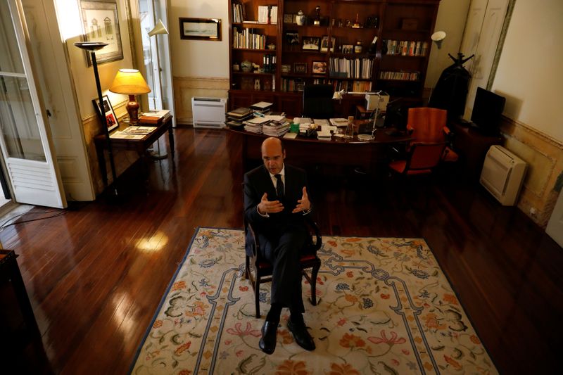 Portugal's Economy Minister Pedro Siza Vieira speaks during an interview with Reuters in Lisbon