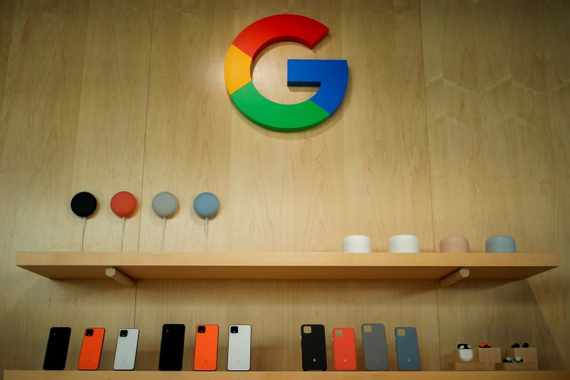 FILE PHOTO: The new Google Pixel 4 smartphone and accessories are displayed during a Google