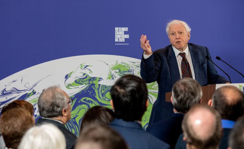 British Prime Minister Boris Johnson speaks during a conference about the UK-hosted COP26 UN