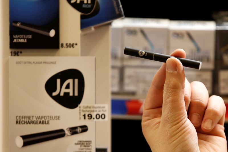 FILE PHOTO: The new e-cigarette Jai is displayed in a tobacco shop in Paris
