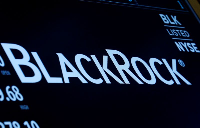 FILE PHOTO: The company logo and trading information for BlackRock is displayed on a screen on