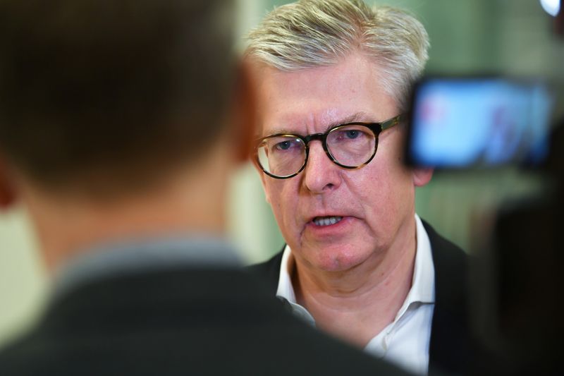 Ericsson CEO Borje Ekholm talks to the media after presenting the company's fourth quarter and