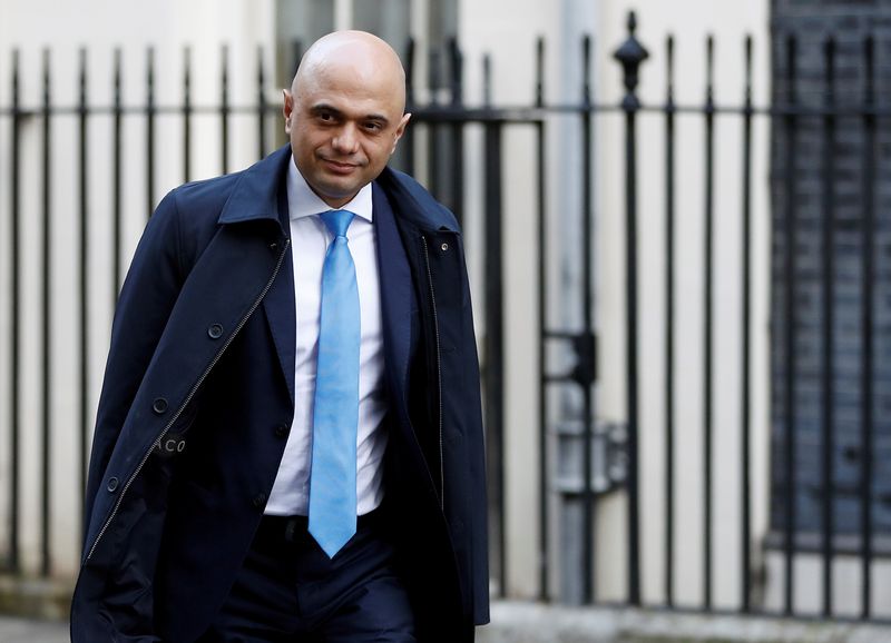 FILE PHOTO: Britain's Chancellor of the Exchequer Sajid Javid  is seen outside Downing Street