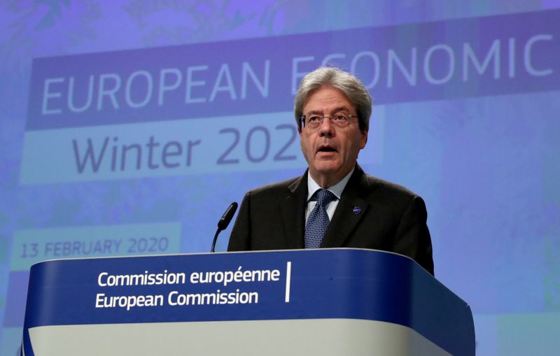 European Economic Commissioner Paolo Gentiloni addresses a news conference on the EU's winter